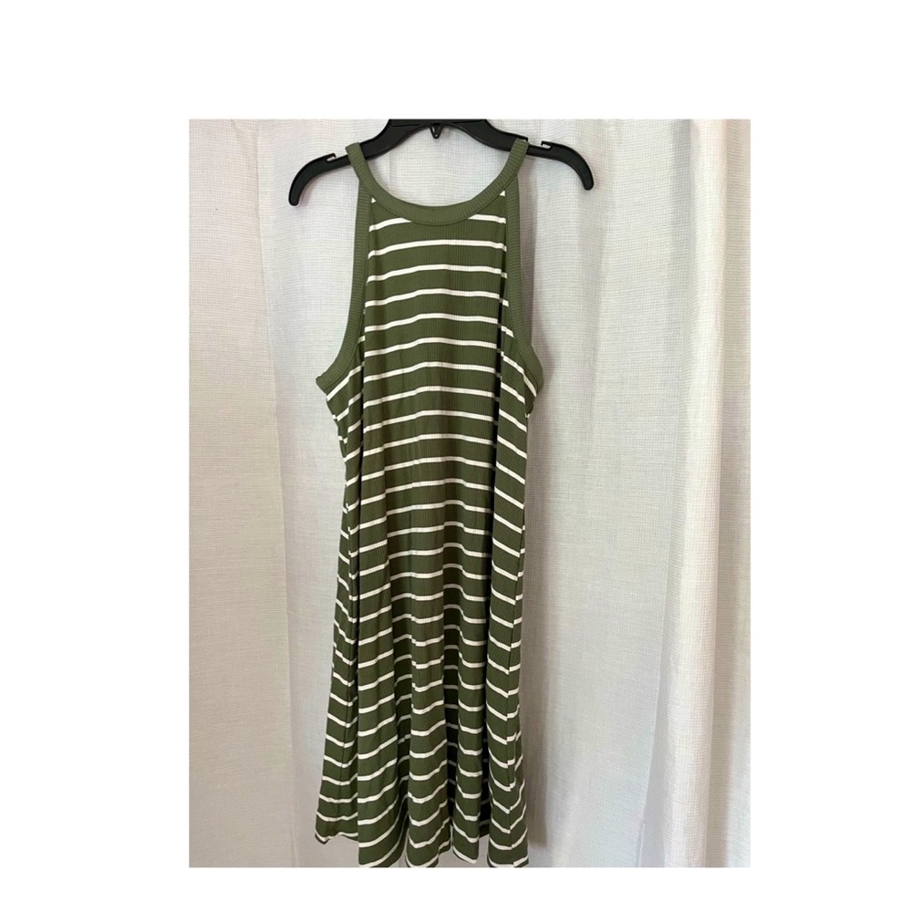 Swing dress, green and white striped